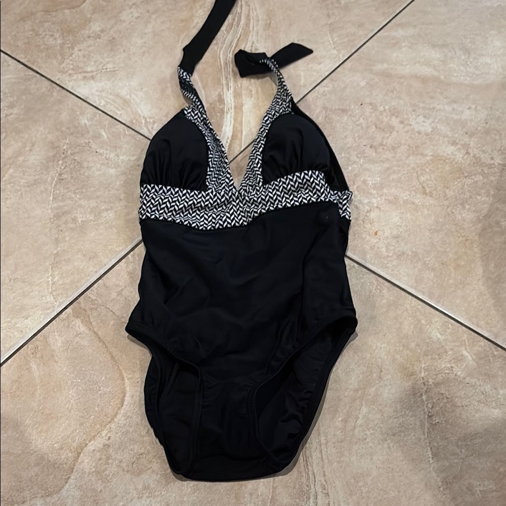 VENUS Black and White Bodysuit with Mesh Detail